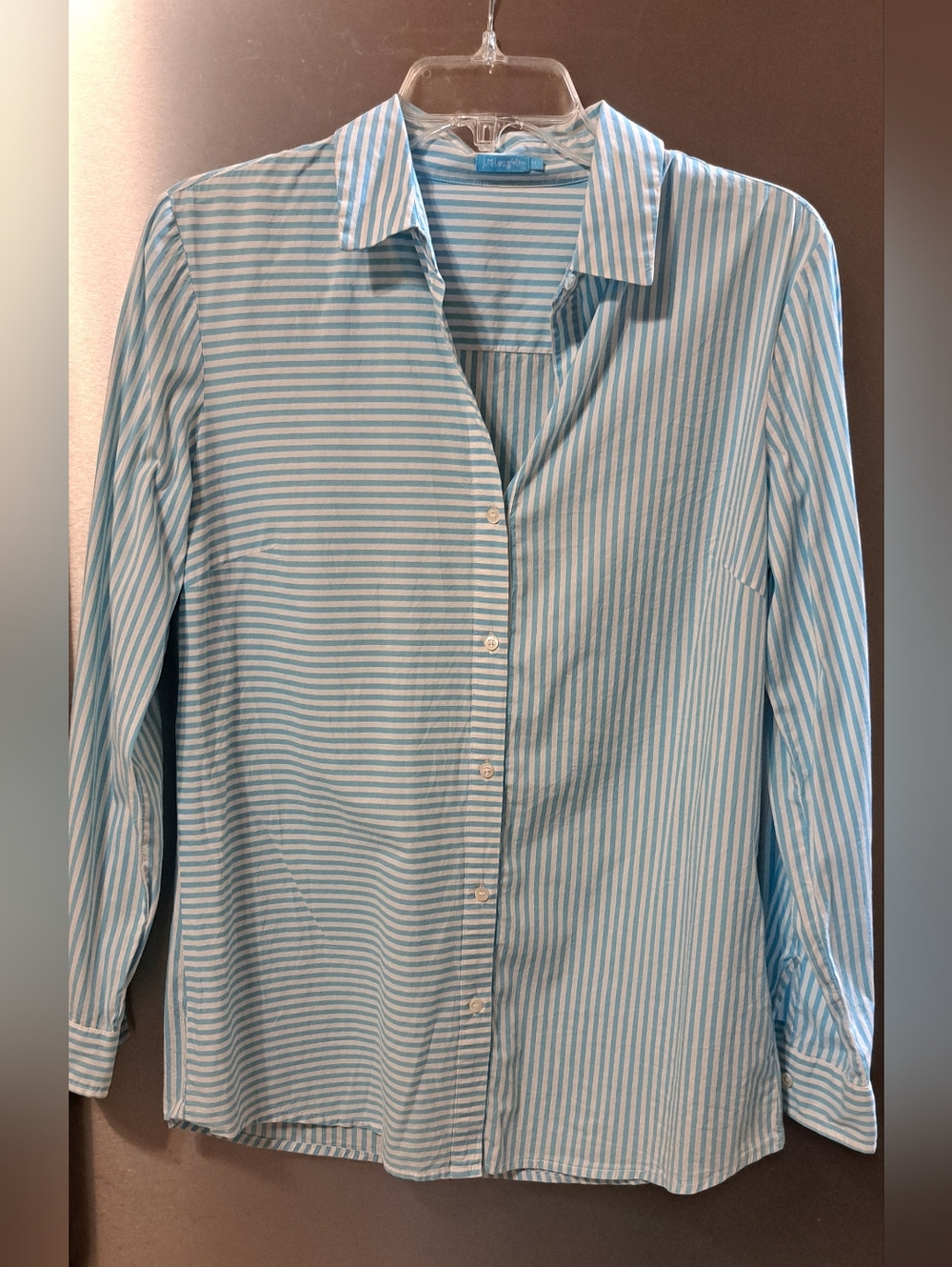 J McLaughlin Blue & White Striped  Button Front Cotton Blend Breathable Preppy M